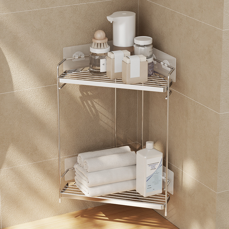 Stainless steel bathroom corner shelf triangular design