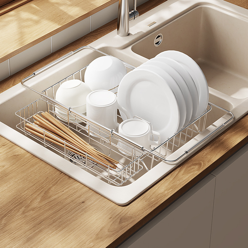 Extendable stainless steel dish drying rack