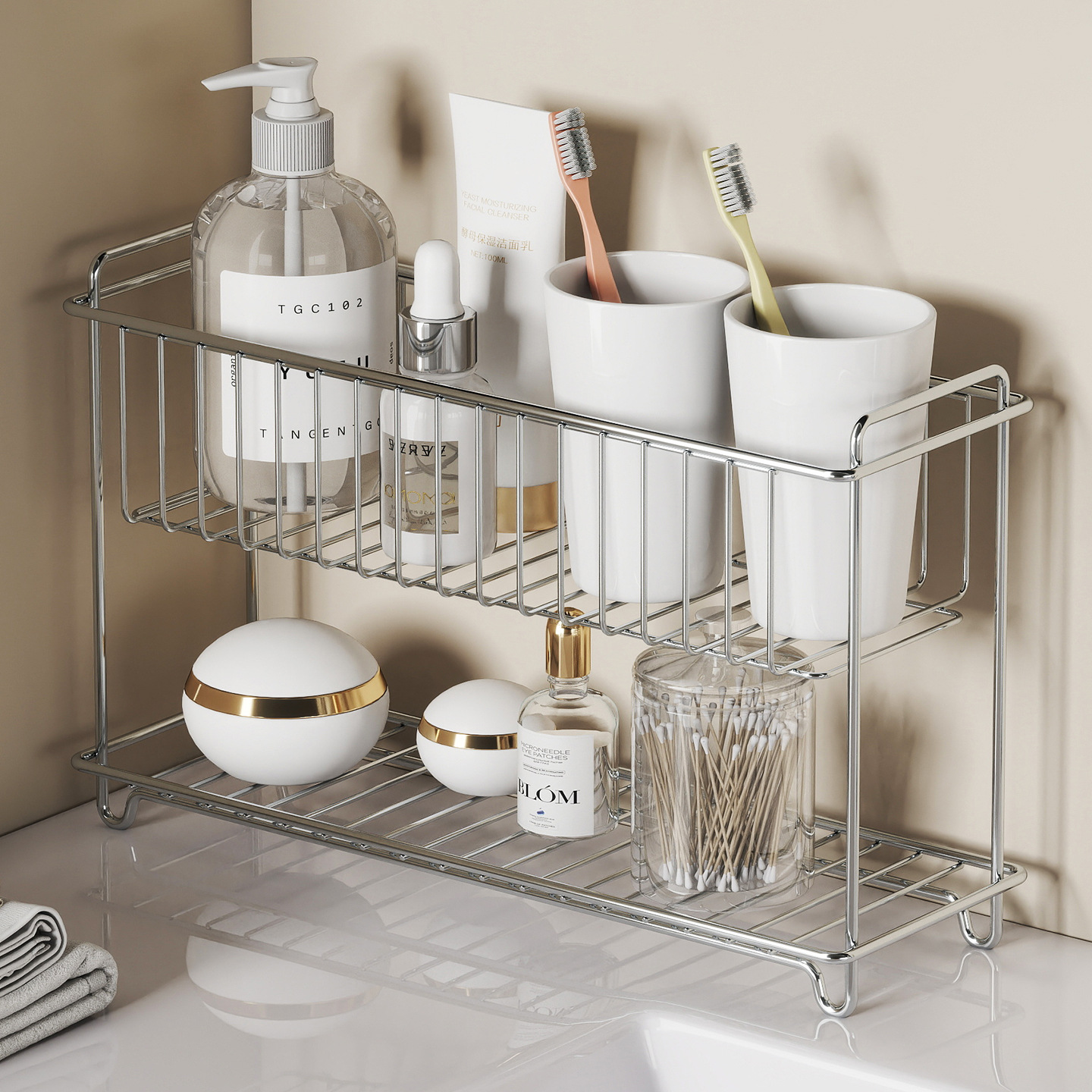 Two-tier stainless steel storage rack