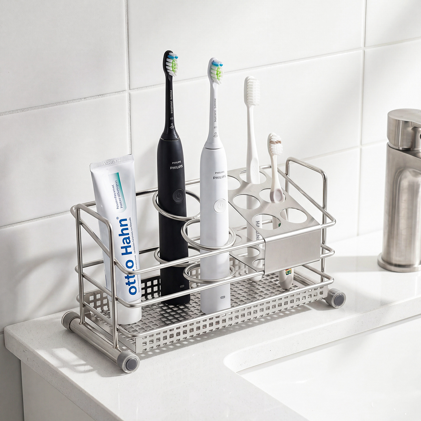 Adhesive shower caddy with hooks for wholesale bathroom storage buyers